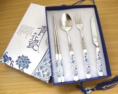 青花(huā)瓷餐具 刀(dāo)叉勺筷餐具礼品  创意餐具礼品个性定制