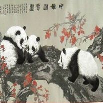 蜀錦楓葉情 熊貓蜀錦卷軸 中華國(guó)寶圖 四川特色禮品 工藝禮品定制