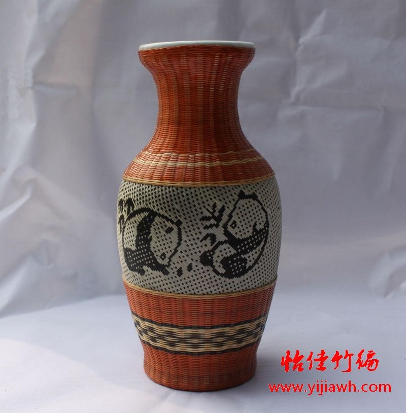 竹編熊貓花(huā)瓶  瓷胎竹編 熊貓竹編工藝品 成都特産 四川特色禮品 四川工藝品定制